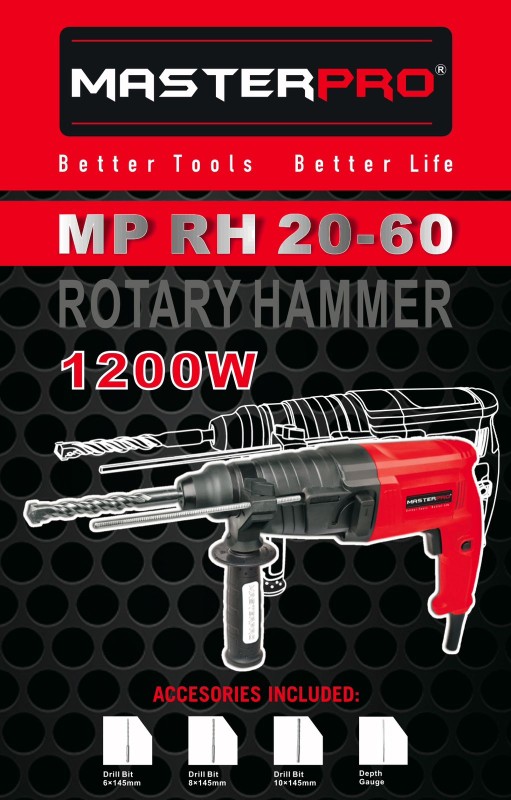 MasterPro 20mm Rotary Hammer 1200W with 3Pcs Drill Bit FREE with Reverse Forward Option